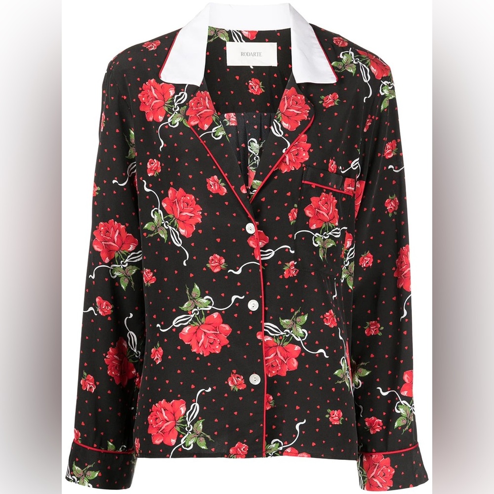 Rodarte Rose/Polka dot Silk Pajama Shirt